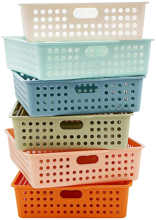 Main image of 6 Pack Classroom Paper Baskets, Organizing Desk Boho Tray for A4 Papers, Classroom Storage Plastic Paper Bins, Fun Turn In Trays for Teachers and Students, Office Desk Room Trays