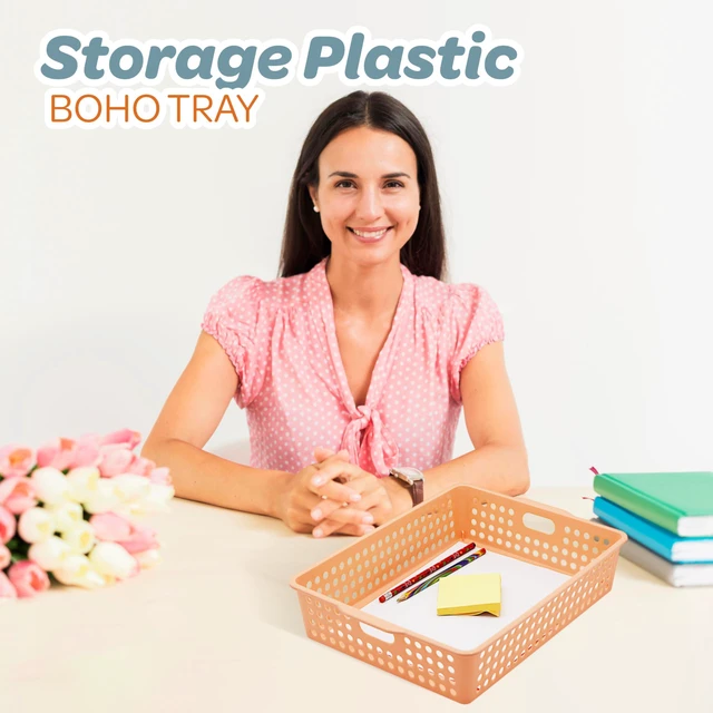 Alt view image 2 of 7 - 6 Pack Classroom Paper Baskets, Organizing Desk Boho Tray for A4 Papers, Classroom Storage Plastic Paper Bins, Fun Turn In Trays for Teachers and Students, Office Desk Room Trays