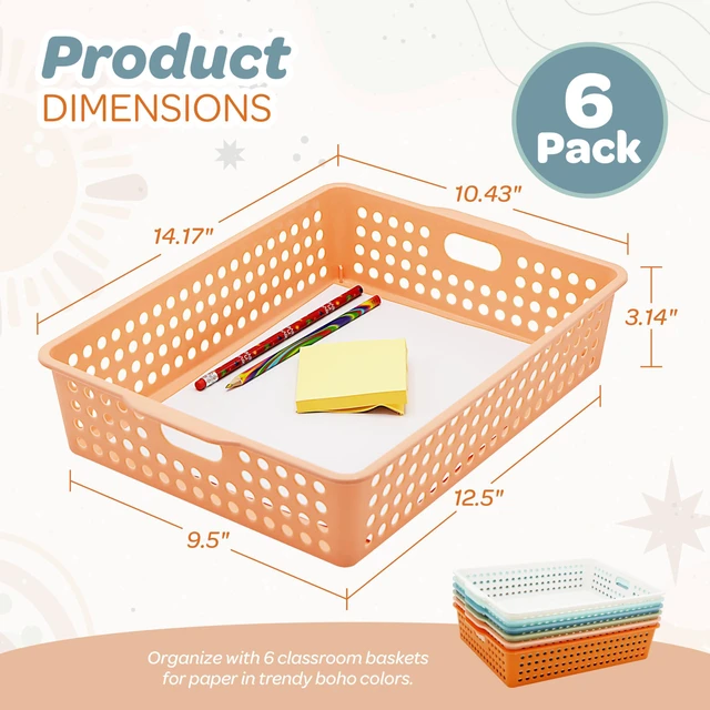 Alt view image 3 of 7 - 6 Pack Classroom Paper Baskets, Organizing Desk Boho Tray for A4 Papers, Classroom Storage Plastic Paper Bins, Fun Turn In Trays for Teachers and Students, Office Desk Room Trays