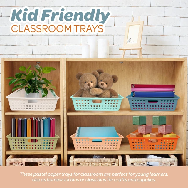 Alt view image 6 of 7 - 6 Pack Classroom Paper Baskets, Organizing Desk Boho Tray for A4 Papers, Classroom Storage Plastic Paper Bins, Fun Turn In Trays for Teachers and Students, Office Desk Room Trays