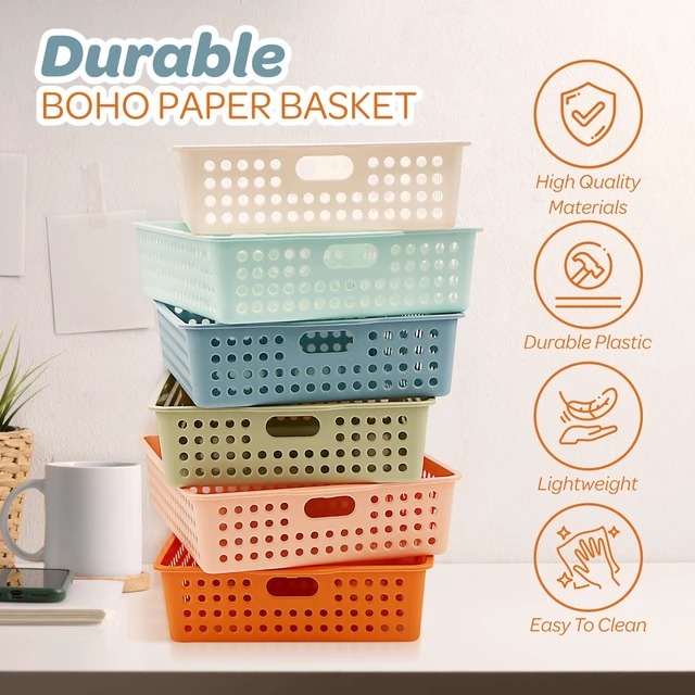 Alt view image 7 of 7 - 6 Pack Classroom Paper Baskets, Organizing Desk Boho Tray for A4 Papers, Classroom Storage Plastic Paper Bins, Fun Turn In Trays for Teachers and Students, Office Desk Room Trays