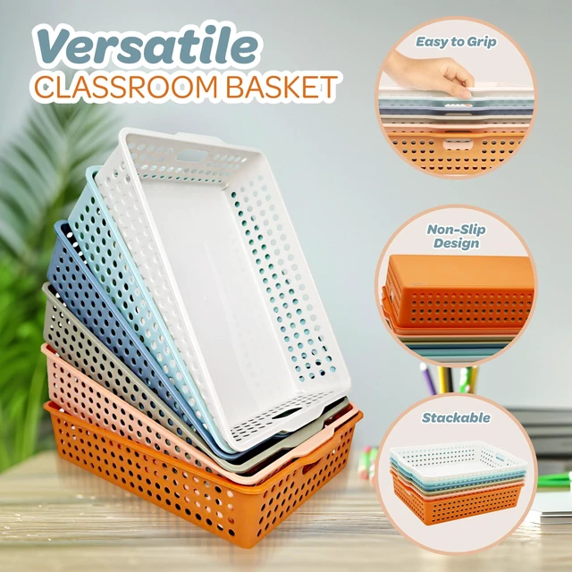 Alt view image 5 of 7 - 6 Pack Classroom Paper Baskets, Organizing Desk Boho Tray for A4 Papers, Classroom Storage Plastic Paper Bins, Fun Turn In Trays for Teachers and Students, Office Desk Room Trays