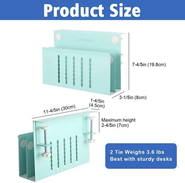 Alt view image 4 of 7 - Desk Side Storage, 2 Tie Laptop Holder No Drill Clamp On Organizer Steel Side Desk Organizer, Clamp on Laptop Mount with Pen Holder, Hanging Storage for Home Office, Fits 0.3" to 2.8"