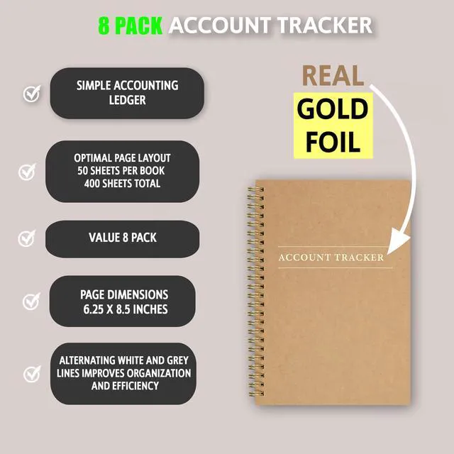 Alt view image 2 of 5 - 8 Pack Accounting Ledger Books for Home Budget Tracking, Business Bookkeeping - Home Expense Tracking Notebook - Expense Ledger for Small Business Bookkeeping - Bookkeeping Book (100 Pages 8 Pack)