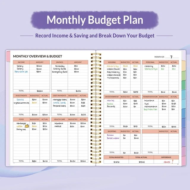 Alt view image 3 of 7 - Budget Planner - Monthly Budget Book with Expense Tracker Notebook, A4(8.5" x 11") Undated 12 Month Bill Organizer & Finance Planner to Manage Your Money, Account Book with Colorful Tab, Purple