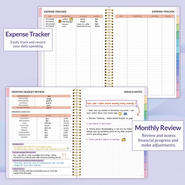 Alt view image 4 of 7 - Budget Planner - Monthly Budget Book with Expense Tracker Notebook, A4(8.5" x 11") Undated 12 Month Bill Organizer & Finance Planner to Manage Your Money, Account Book with Colorful Tab, Purple