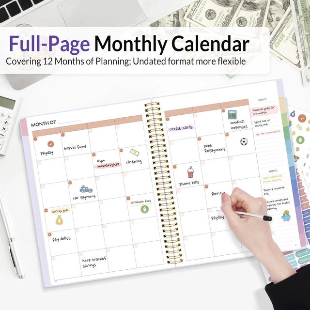 Alt view image 2 of 7 - Budget Planner - Monthly Budget Book with Expense Tracker Notebook, A4(8.5" x 11") Undated 12 Month Bill Organizer & Finance Planner to Manage Your Money, Account Book with Colorful Tab, Purple