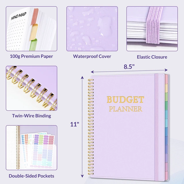 Alt view image 6 of 7 - Budget Planner - Monthly Budget Book with Expense Tracker Notebook, A4(8.5" x 11") Undated 12 Month Bill Organizer & Finance Planner to Manage Your Money, Account Book with Colorful Tab, Purple