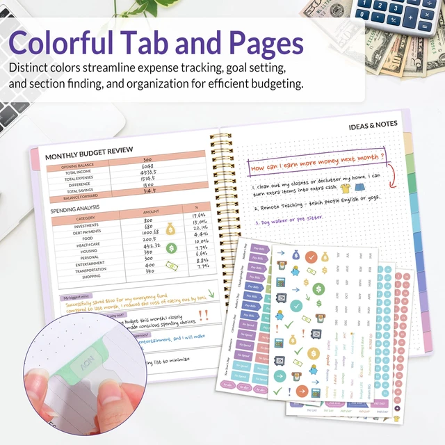 Alt view image 7 of 7 - Budget Planner - Monthly Budget Book with Expense Tracker Notebook, A4(8.5" x 11") Undated 12 Month Bill Organizer & Finance Planner to Manage Your Money, Account Book with Colorful Tab, Purple