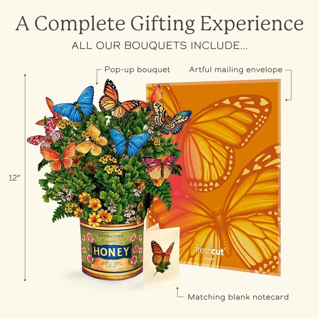Alt view image 4 of 7 - Butterflies & Buttercups 12" Pop Up Card Includes Greeting Card and Envelope Note Card for Birthday, Thank You & More, Gifts for Mom & Her