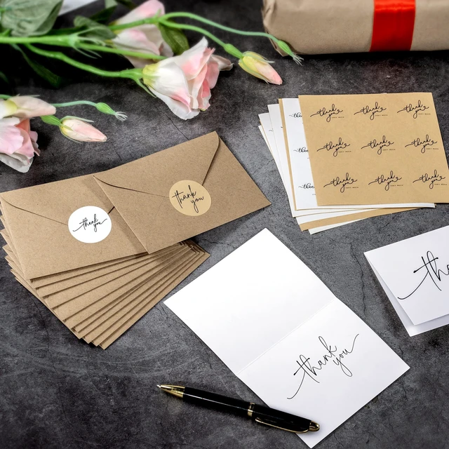 Alt view image 6 of 7 - 100 Bulk Thank You Cards with Kraft Envelopes and stickers - 4 Minimalistic Designs Blank Thank You Notes with Envelopes for business Wedding Bridal Gift Baby Shower Business Graduation