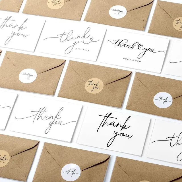 Alt view image 5 of 7 - 100 Bulk Thank You Cards with Kraft Envelopes and stickers - 4 Minimalistic Designs Blank Thank You Notes with Envelopes for business Wedding Bridal Gift Baby Shower Business Graduation