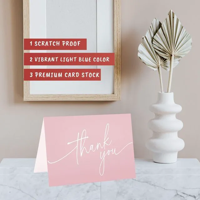 Alt view image 4 of 7 - 100 Bulk Pink Thank You Cards with Kraft Envelopes and stickers - 4 Minimalistic Designs Blank Thank You Notes with Envelopes for business Wedding Bridal Gift Baby Shower Business Graduation