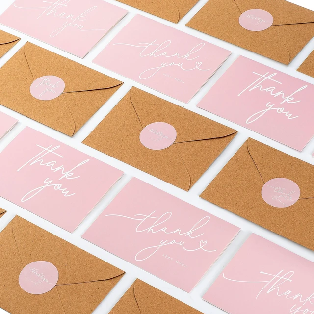 Alt view image 5 of 7 - 100 Bulk Pink Thank You Cards with Kraft Envelopes and stickers - 4 Minimalistic Designs Blank Thank You Notes with Envelopes for business Wedding Bridal Gift Baby Shower Business Graduation
