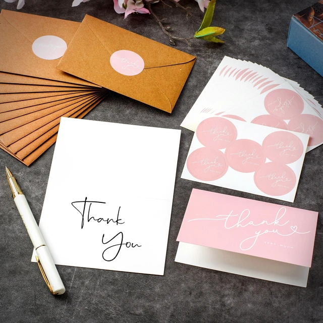Alt view image 6 of 7 - 100 Bulk Pink Thank You Cards with Kraft Envelopes and stickers - 4 Minimalistic Designs Blank Thank You Notes with Envelopes for business Wedding Bridal Gift Baby Shower Business Graduation