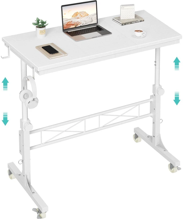 Main image of Rolling Standing Desk with Wheels, 32" Adjustable Height Small Portable Teacher Desk for Classroom, Mobile Treadmill Walking Pad Table for Laptop, Compact White Home Office Workstation