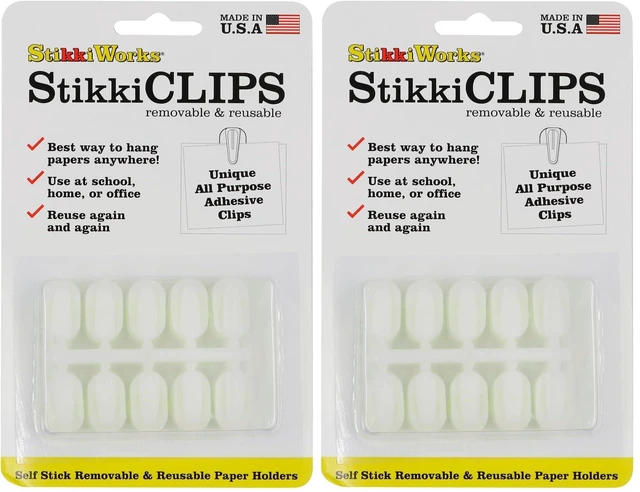 Main image of Stikki Works White Clips 20 per Pack Teacher Classroom Aid,(Pack of 2)