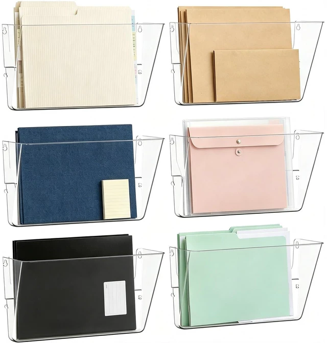 Main image of 6 Pockets Acrylic Wall File Organizer Clear File Holder for Office Single Wall File Organizer Save Space Sturdy Acrylic Material