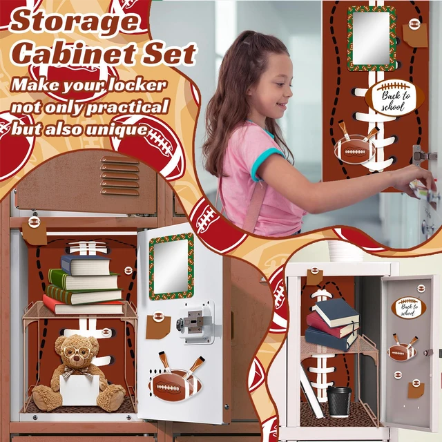 Alt view image 4 of 7 - 14 Pcs Locker Accessories Kit Rugby Themed Locker Organizer Magnetic Whiteboard Mirror Pen Holder Rugby Stickers for Back to School Essentials Locker Decorations