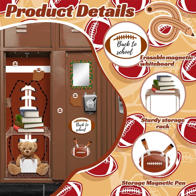Alt view image 3 of 7 - 14 Pcs Locker Accessories Kit Rugby Themed Locker Organizer Magnetic Whiteboard Mirror Pen Holder Rugby Stickers for Back to School Essentials Locker Decorations