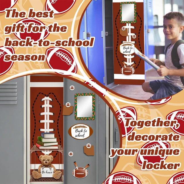 Alt view image 6 of 7 - 14 Pcs Locker Accessories Kit Rugby Themed Locker Organizer Magnetic Whiteboard Mirror Pen Holder Rugby Stickers for Back to School Essentials Locker Decorations