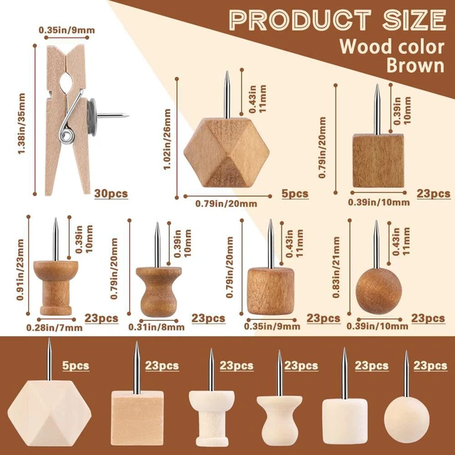 Alt view image 2 of 6 - 270 Pcs Wooden Push Pins 7 Types Decorative Thumb Tacks 2 Colors Cute Push Pins Wooden Head Pin Marking Pin, Thumb Tacks Decorative for Bulletin Boards Projects with Storage Box