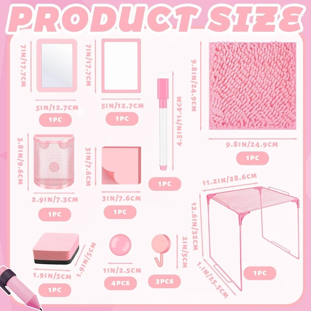 Alt view image 2 of 7 - Locker Accessories With Locker Shelf Locker Mirror Magnetic Pen Holder Sticky Note Whiteboard Mat Pink Locker Organizer for Work Mesh Metal Shelf Accessories Kit for School Office Supplies