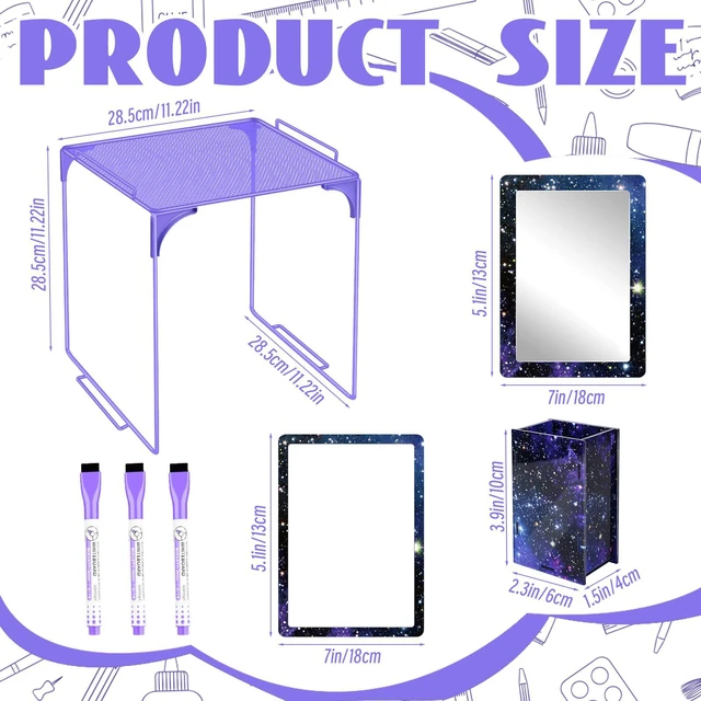 Alt view image 2 of 7 - 9 Pcs Locker Accessories Kit Purple Starry Sky Locker Organizer Magnetic Whiteboard Mirror Pen Holder Pen for Storage Organizing Shelf Back to School Party Supply