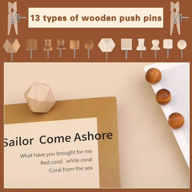 Alt view image 5 of 6 - 270 Pcs Wooden Push Pins 7 Types Decorative Thumb Tacks 2 Colors Cute Push Pins Wooden Head Pin Marking Pin, Thumb Tacks Decorative for Bulletin Boards Projects with Storage Box