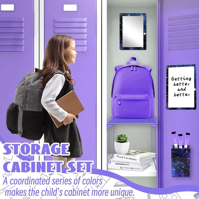Alt view image 5 of 7 - 9 Pcs Locker Accessories Kit Purple Starry Sky Locker Organizer Magnetic Whiteboard Mirror Pen Holder Pen for Storage Organizing Shelf Back to School Party Supply