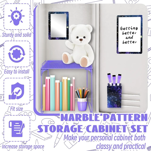 Alt view image 7 of 7 - 9 Pcs Locker Accessories Kit Purple Starry Sky Locker Organizer Magnetic Whiteboard Mirror Pen Holder Pen for Storage Organizing Shelf Back to School Party Supply