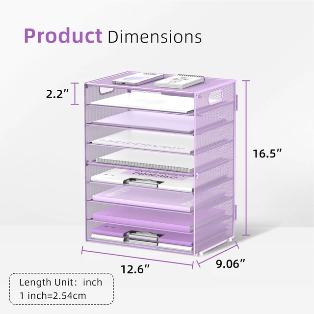 Alt view image 3 of 6 - 9-Tier Paper Organizer for Desk, Metal Letter Tray with Handles, Purple Desk File Organizer with Removable Trays for Sorting Files, Folders, Mail and Printer Paper at Home, School or Office