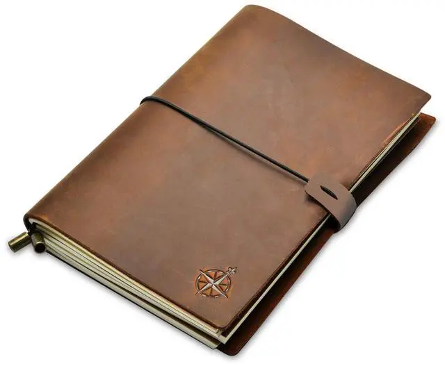 Main image of A5 Travelers Notebook Refillable Genuine Leather Journal 6" x 8.5" (15 x 22cm) Handcrafted Crazy Horse Leather 120 GSM Blank Inserts Travel Journal