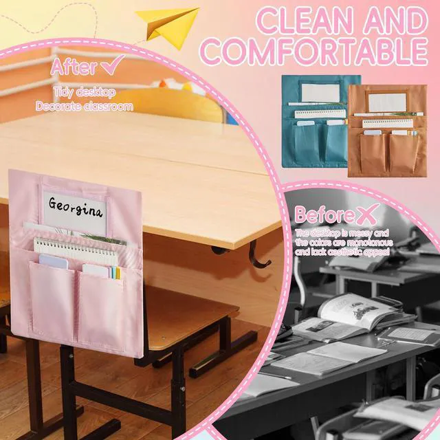 Alt view image 4 of 7 - 24 Pcs Small Chair Pockets for Classroom 13 x 14 Inch Bag with Name Tag Multi Pockets Chairsback Pouch Organizer for Student Kindergarten Elementary Daycare (Groovy)
