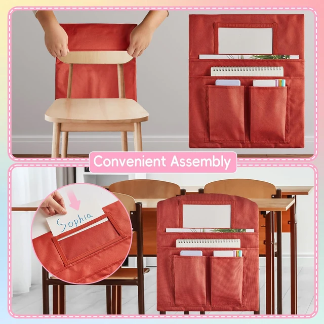 Alt view image 5 of 7 - 24 Pcs Small Chair Pockets for Classroom 13 x 14 Inch Bag with Name Tag Multi Pockets Chairsback Pouch Organizer for Student Kindergarten Elementary Daycare (Groovy)