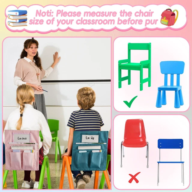Alt view image 6 of 7 - 24 Pcs Small Chair Pockets for Classroom 13 x 14 Inch Bag with Name Tag Multi Pockets Chairsback Pouch Organizer for Student Kindergarten Elementary Daycare (Groovy)