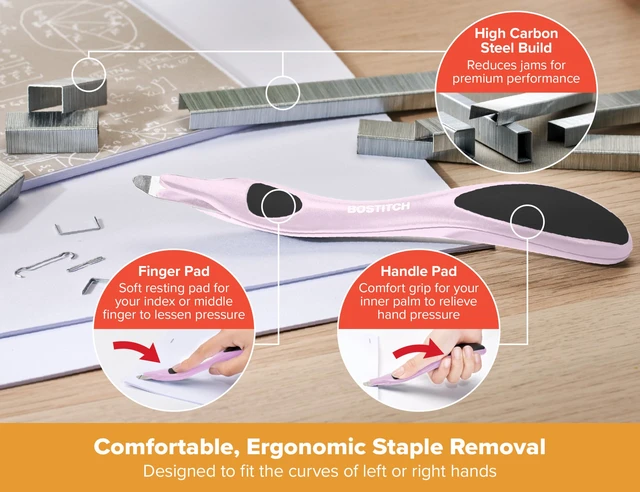 Alt view image 6 of 7 - Titan Heavy Duty Metal Stapler, 50 Sheet Capacity with 1250 Staples and Ergonomic Staple Remover, Jam Free Stapling, Full Strip Stapler for Desk, Office and Classroom, Pink & White