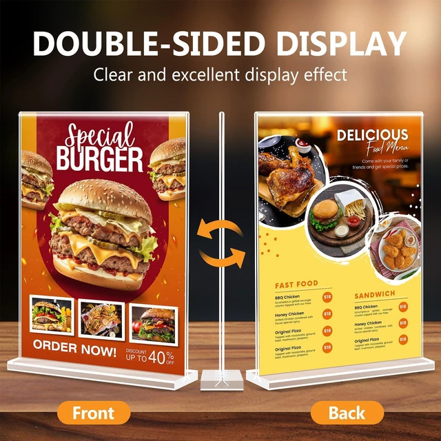 Alt view image 3 of 7 - Acrylic Sign Holder 8.5 x 11, Double Sided Sign Holder Stand, Plastic 12 Pack Table Paper Stand, Vertical Menu Flyer Stand, T Shape Table Flyer Holder