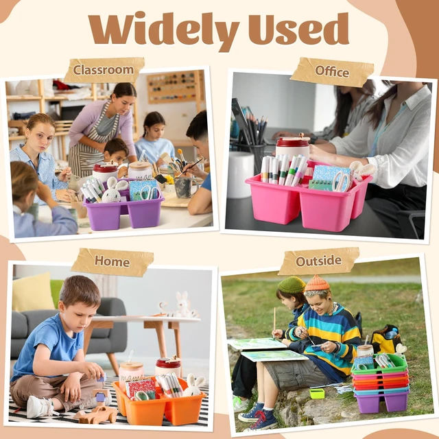 Alt view image 6 of 7 - 6 Pack Plastic Classroom Organizer Caddy with Handle, Classic 3 Compartment, Portable Supply Storage Caddy, Craft Art Caddies for Pencil, Crayon, Marker, Home, Office, School Supplies