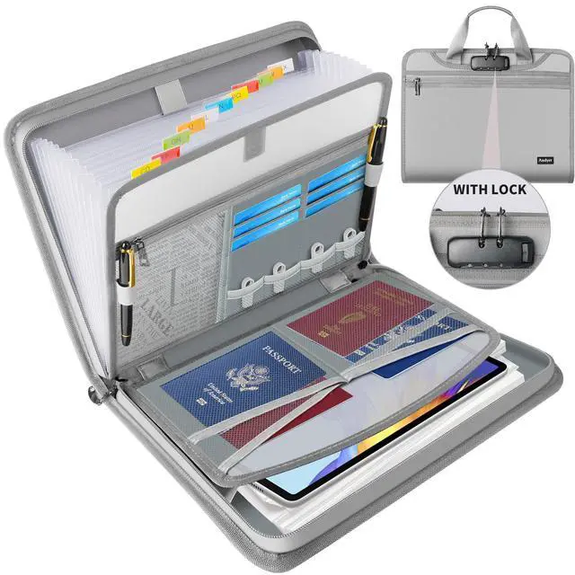 Main image of Important Document Organizer with Lock, Fireproof Accordion File Organizer 13 Pockets Expanding File Folder with Handle & Labels, Portable Travel Business Binder Papers Organizer for Letter A4 Files
