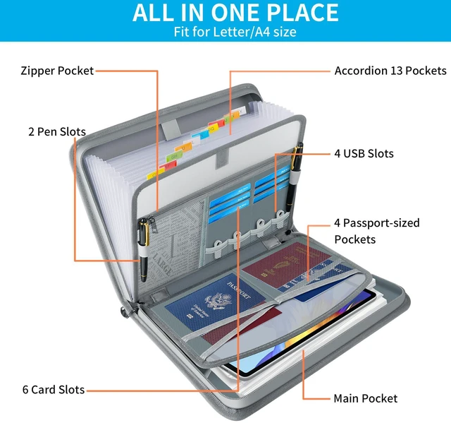 Alt view image 4 of 7 - Important Document Organizer with Lock, Fireproof Accordion File Organizer 13 Pockets Expanding File Folder with Handle & Labels, Portable Travel Business Binder Papers Organizer for Letter A4 Files
