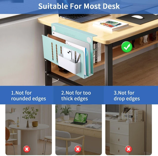 Alt view image 7 of 7 - Desk Side Storage, 2 Tie Laptop Holder No Drill Clamp On Organizer Steel Side Desk Organizer, Clamp on Laptop Mount with Pen Holder, Hanging Storage for Home Office, Fits 0.3" to 2.8"