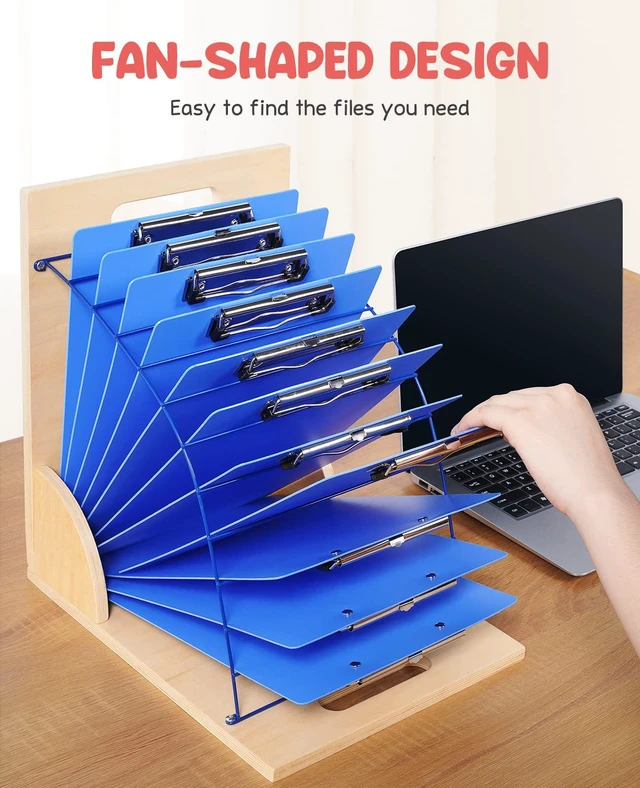 Alt view image 3 of 7 - 2 Pack Clipboard Holder Stand, Wood and Metal Rack for Classroom Wood and metal organizer holds clipboards, folders, and mini whiteboards for classroom or office use; assembly required