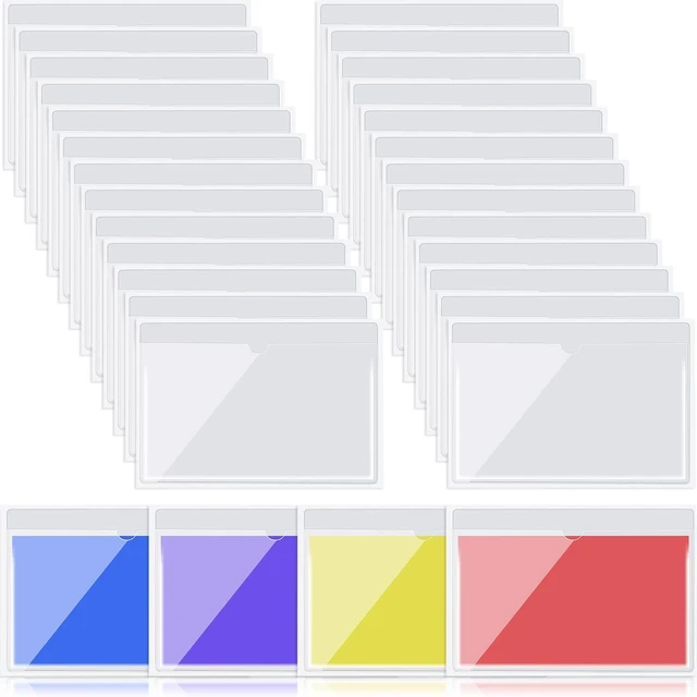 Main image of 30 Pack Self Adhesive Index Card Pockets Top Open, 5.8 x 8.7 Inch Clear Plastic Sleeves For Business Cards, Labels, Holder Protects, Stick On Cabinets, Desks, Walls, Organizing