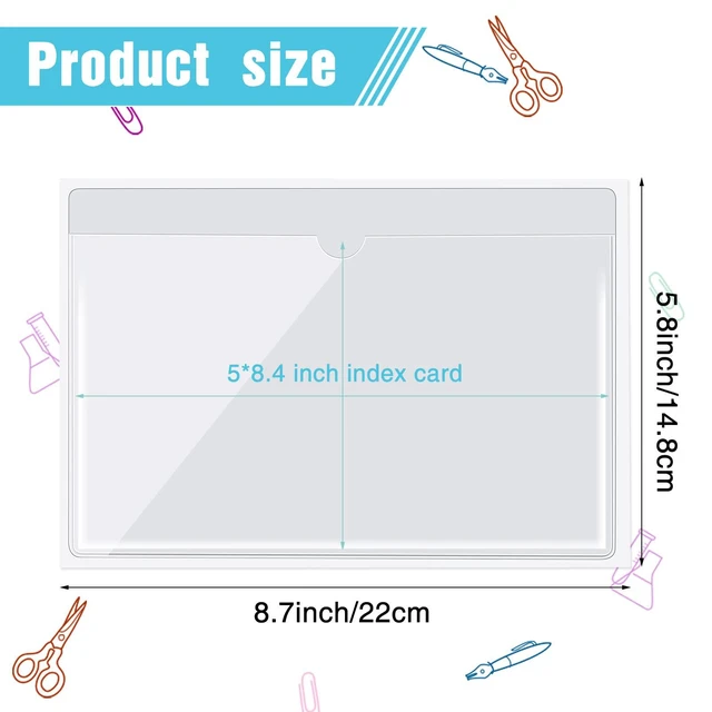 Alt view image 3 of 7 - 30 Pack Self Adhesive Index Card Pockets Top Open, 5.8 x 8.7 Inch Clear Plastic Sleeves For Business Cards, Labels, Holder Protects, Stick On Cabinets, Desks, Walls, Organizing
