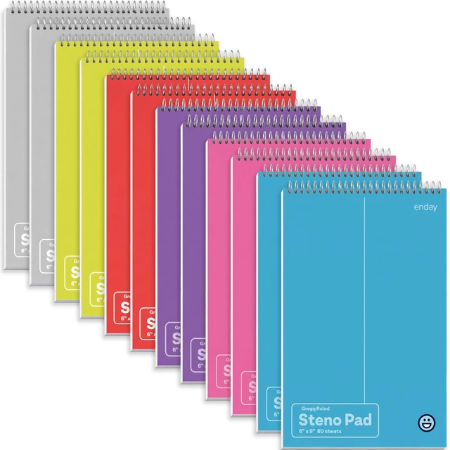 Main image of Steno Pads Spiral 6x9 12 Pack, Gregg Rule White Paper, 80 Sheets Steno Notebook for writing in Pink, Purple, Green, Blue, Red, Grey, Multicolor