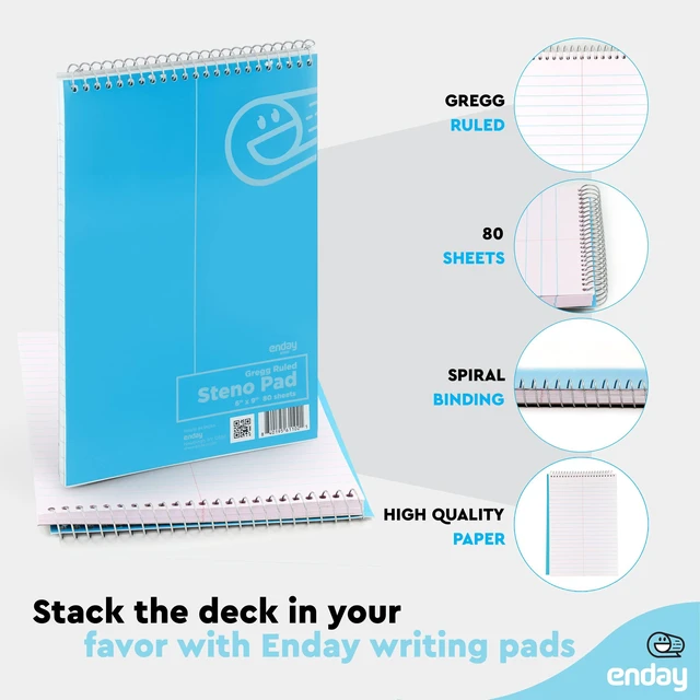 Alt view image 3 of 6 - Steno Pads Spiral 6x9 12 Pack, Gregg Rule White Paper, 80 Sheets Steno Notebook for writing in Pink, Purple, Green, Blue, Red, Grey, Multicolor