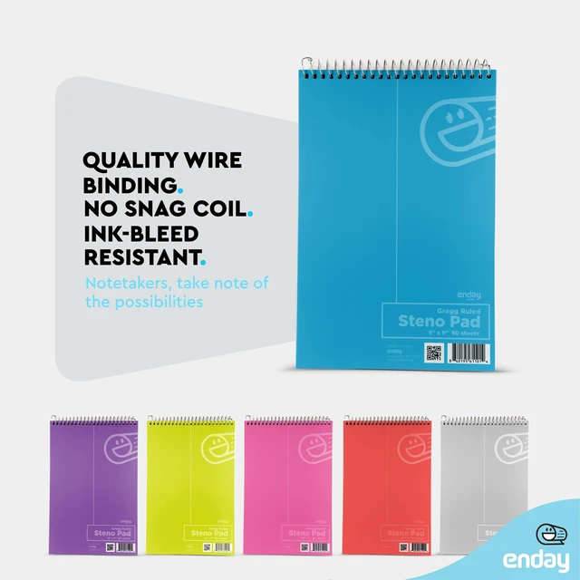Alt view image 4 of 6 - Steno Pads Spiral 6x9 12 Pack, Gregg Rule White Paper, 80 Sheets Steno Notebook for writing in Pink, Purple, Green, Blue, Red, Grey, Multicolor