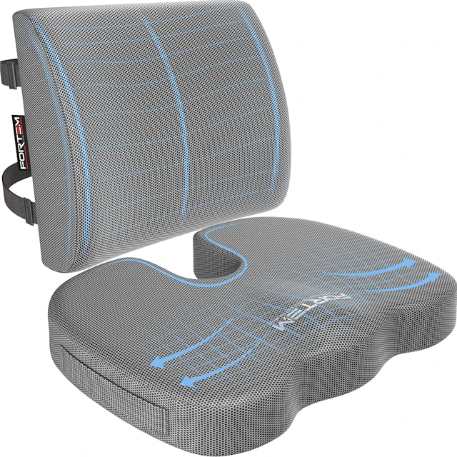 Main image of Seat Cushion & Lumbar Support for Office Chair, Wheelchair, Car Memory Foam | Ergonomic Design | Washable Cover | Non Slip | Grey