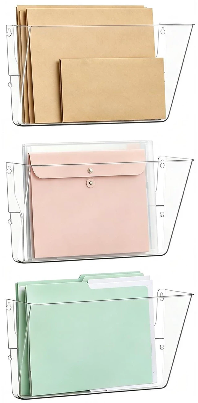 Main image of 3 Pockets Acrylic Wall File Organizer Clear File Holder for Office